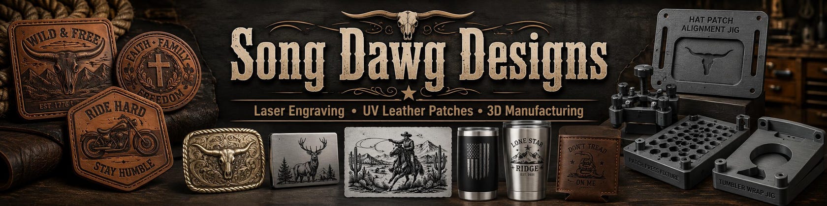 SongDawg Designs — Laser Engraving, UV Leather Patches, 3D Manufacturing