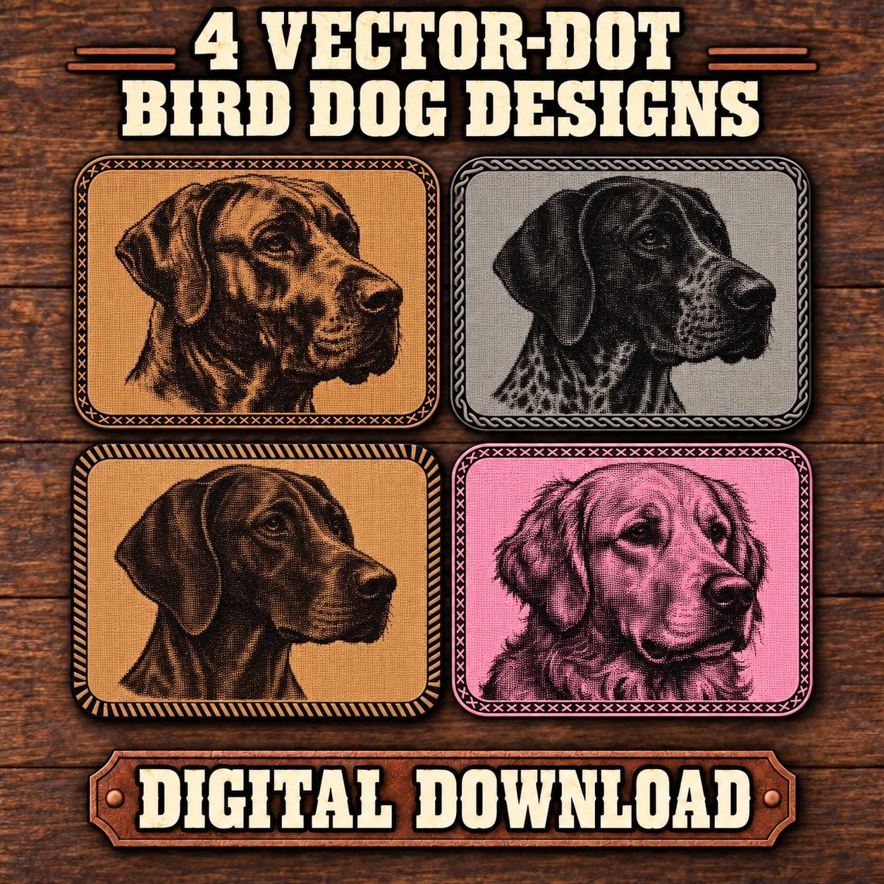 Bird Dog SVG Bundle – German Shorthaired Pointer, Vizsla, Black Lab & Golden Retriever Vector-Dot Laser Files