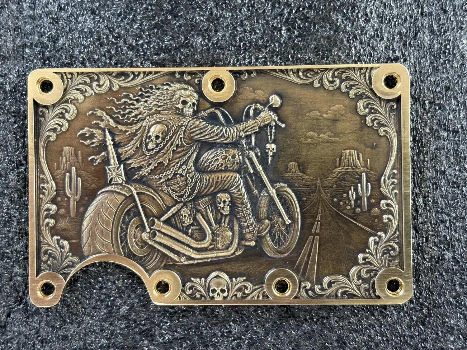 Minimalist Brass Engraved Wallet | Texas, Americana, Biker Skull Designs, Money Clip photo 5