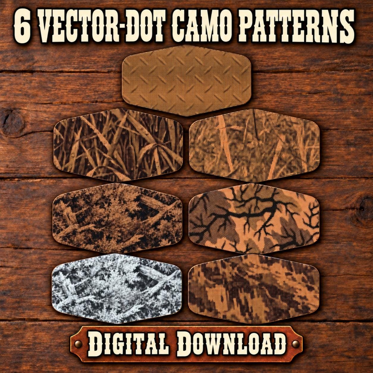 Camo Pattern SVG Bundle – 6 Vector-Dot Camouflage Designs for Laser Engraving