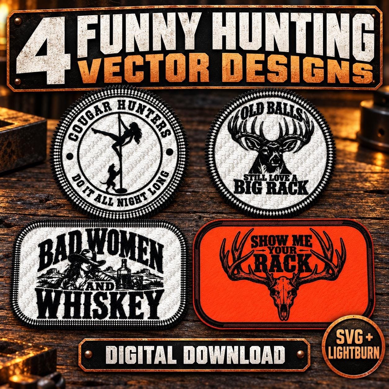 Funny Hunting Deer Hat Patches – Outdoor Humor Vector-Dot SVG Bundle for Laser Engraving