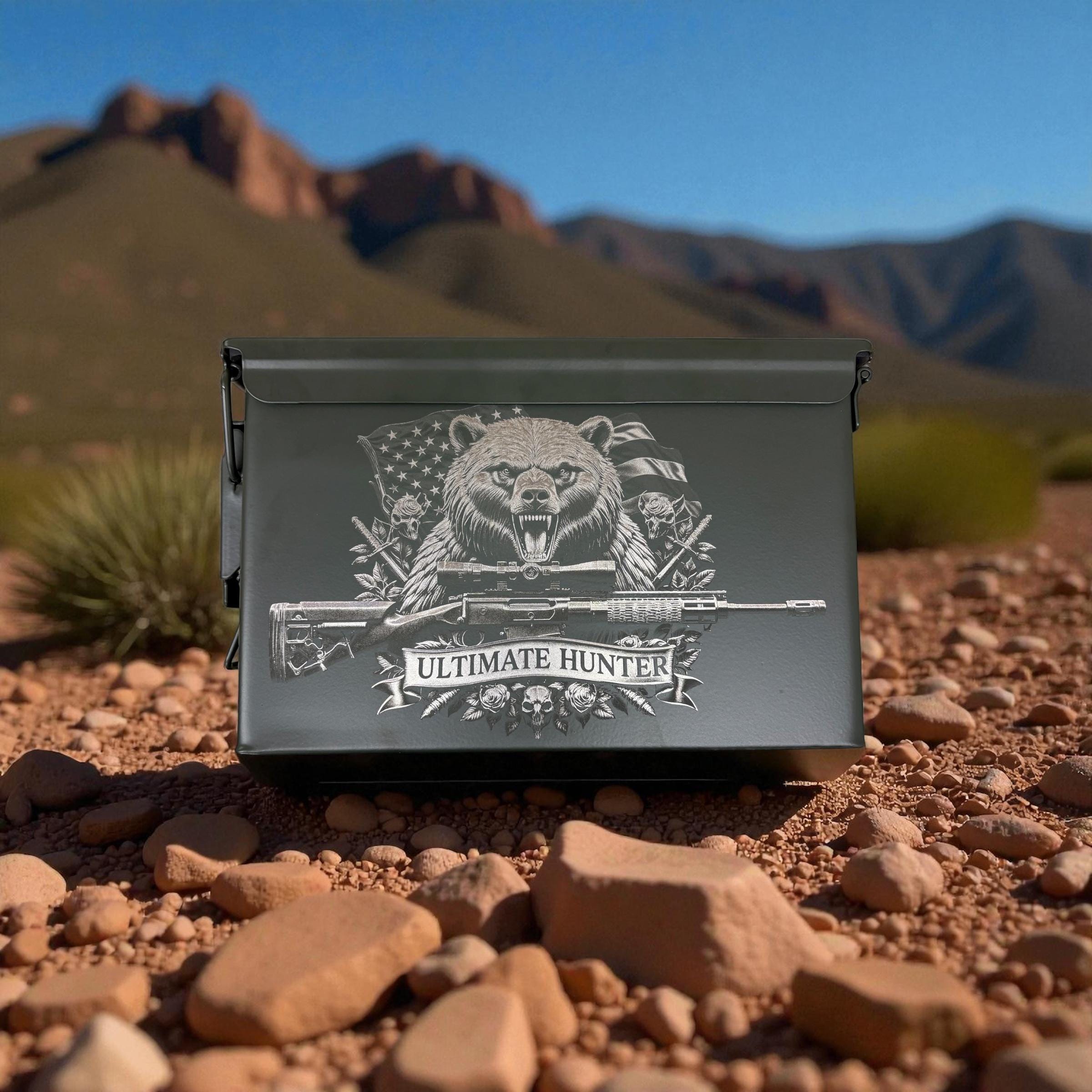 Hunter Themed Engraved Ammo Can – 12 Gauge Shell Inserts & Top Tray photo 2